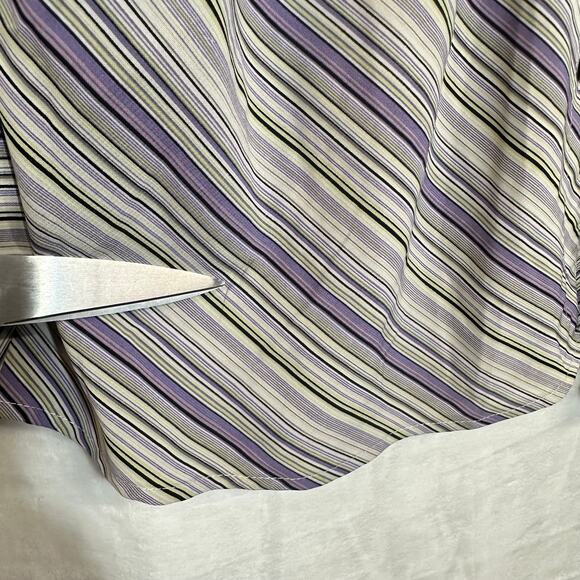 Y2K Notations XL Purple Striped Top Buttoned Asymmetrical Stretch Work 3/4 90s - Picture 6 of 10
